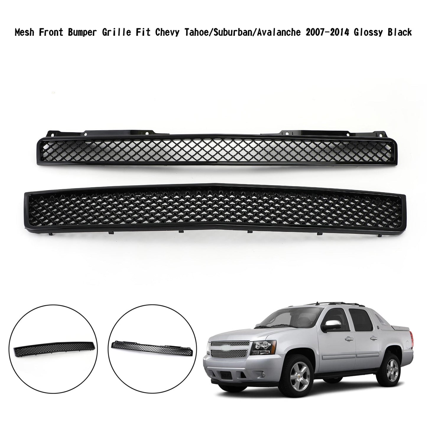 Chevy 2007-2014 Tahoe/Suburban GM1200596 GM1200563 2PCS Glossy Black Mesh Front Bumper Grille