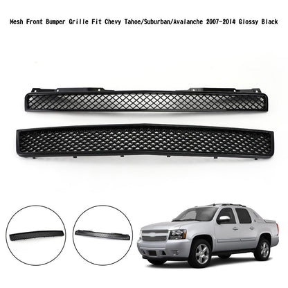 Chevy 2007-2014 Tahoe/Suburban GM1200596 GM1200563 2PCS Glossy Black Mesh Front Bumper Grille