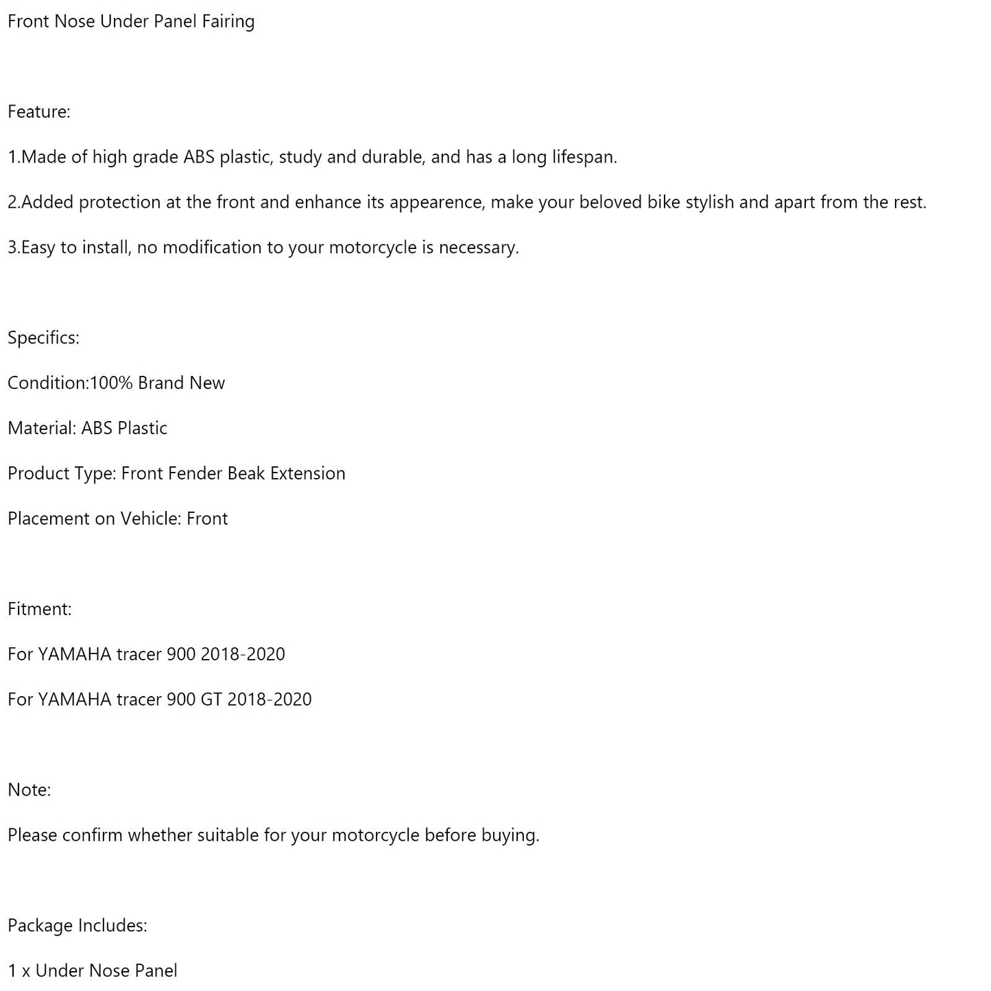 Front Nose Under Panel Fairing For For Yamaha Tracer 900 / GT 2018-2020 Carbon