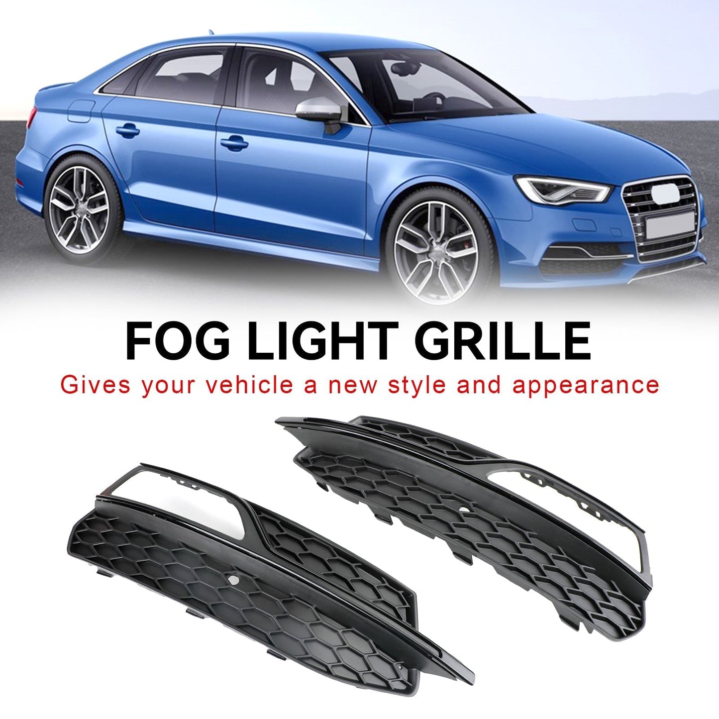 2013-2016 Audi A3 S-Line / S3 Lower Bumper Fog Light Cover Grille Replacement Honeycomb Grill 8V3807681G 8V3807682G