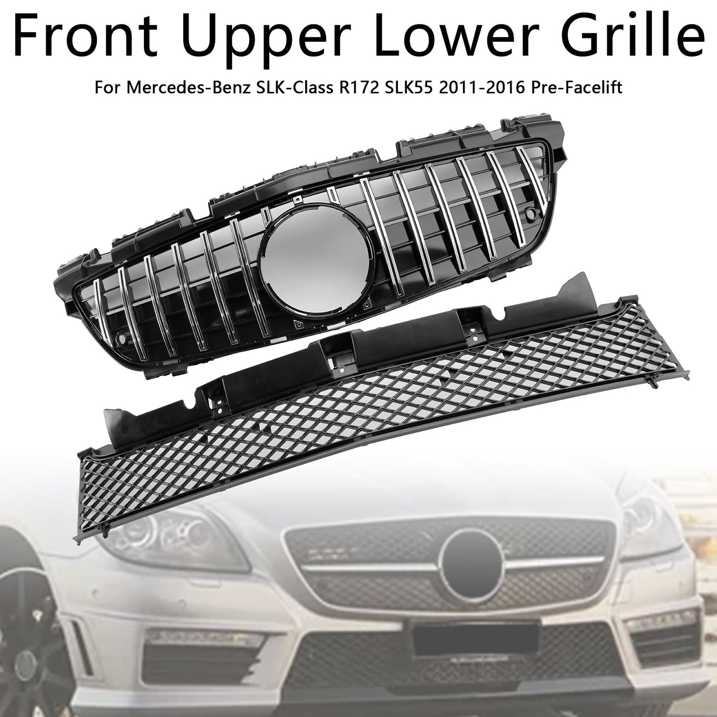 2011-2016 Mercedes-Benz SLK-Class R172 SLK55 Chrome Front Upper Lower Grille A1728880160
