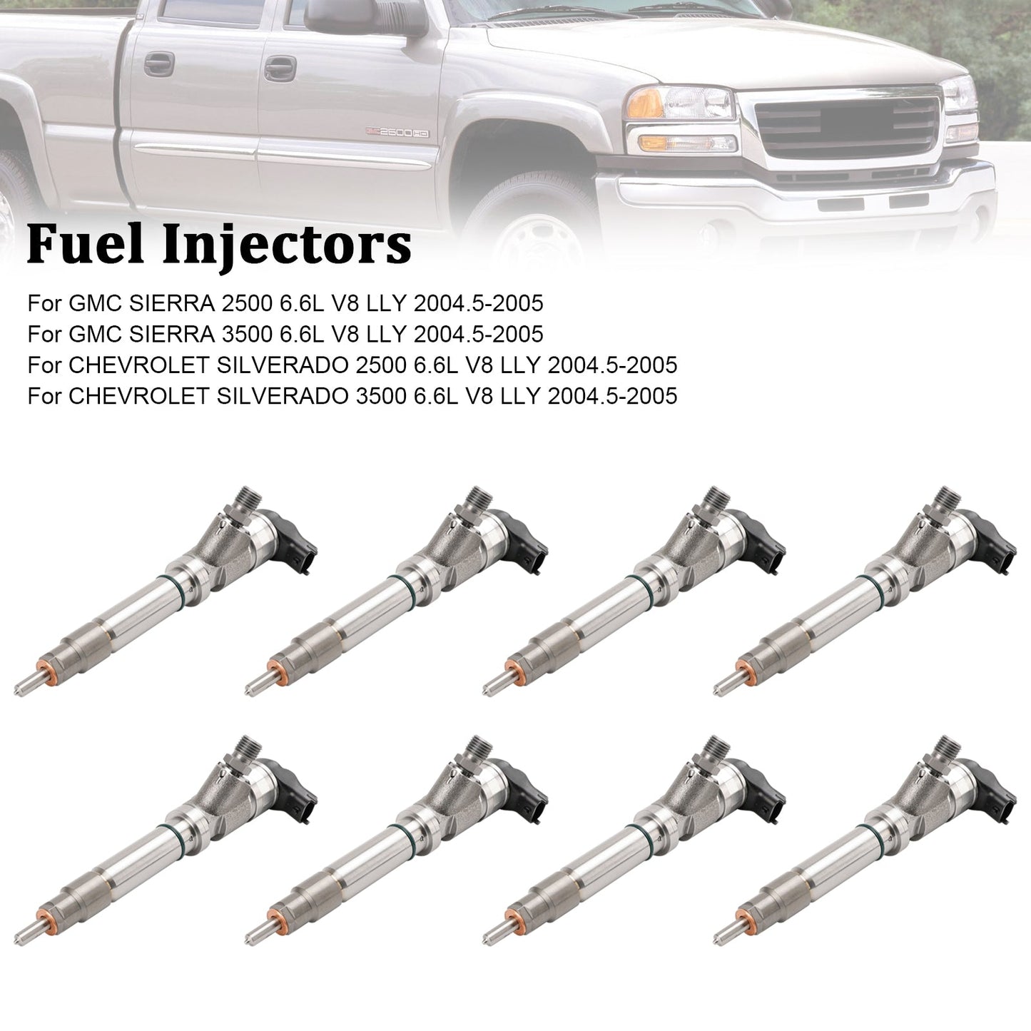 8PCS Fuel Injector 0986435504 Fit For GMC Fit For Chevy 6.6L Duramax LLY 2004.5-2005