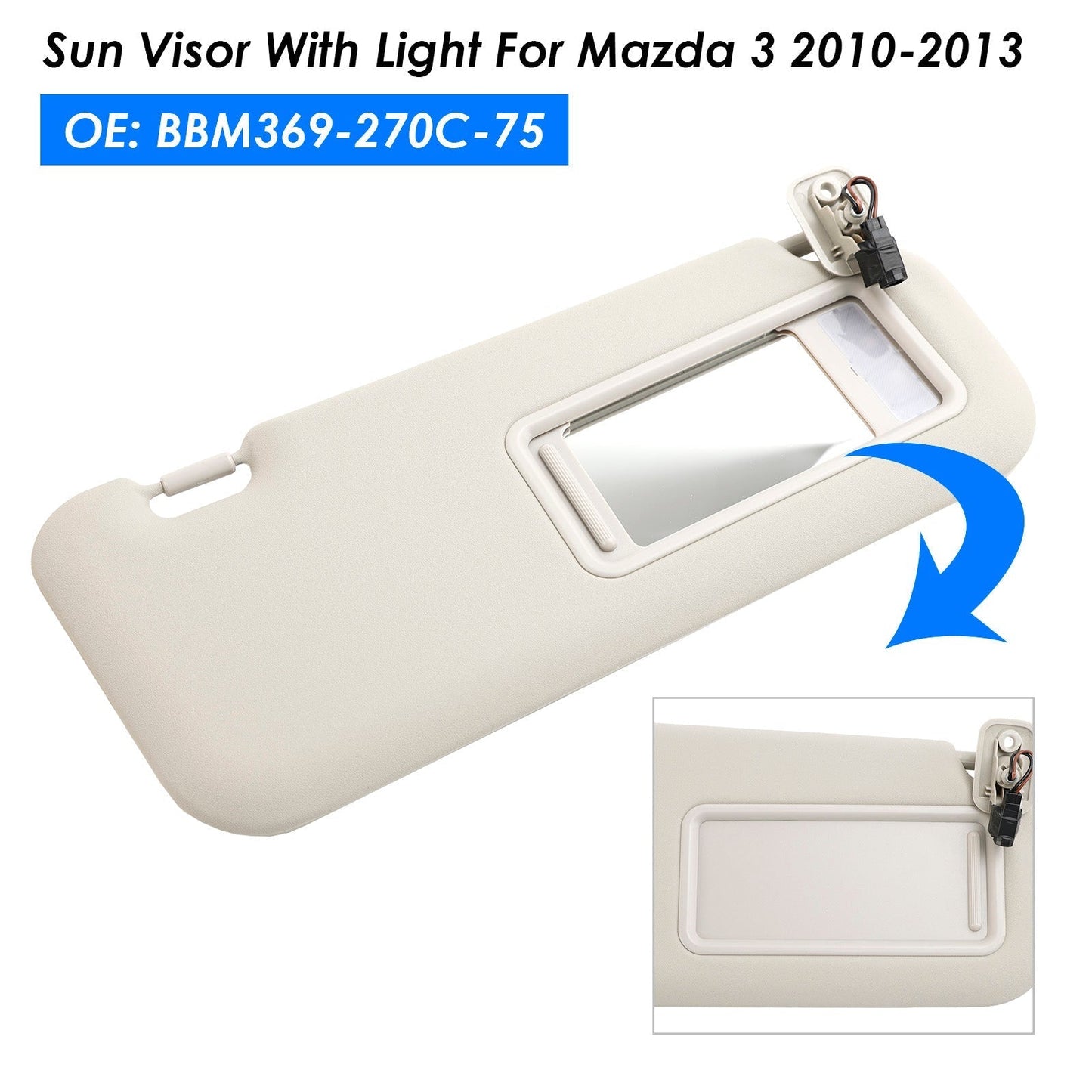 Pare-soleil gris côté droit avec éclairage pour Mazda 3 2010-2013 (BBM369-270C-75)