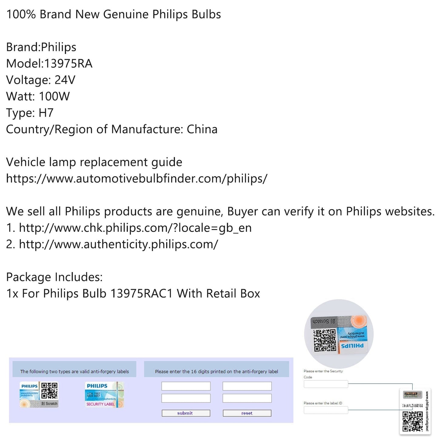 Phare halogène à quartz Philips H7 SuperBright pour camion 24 V 100 W 13975RAC1