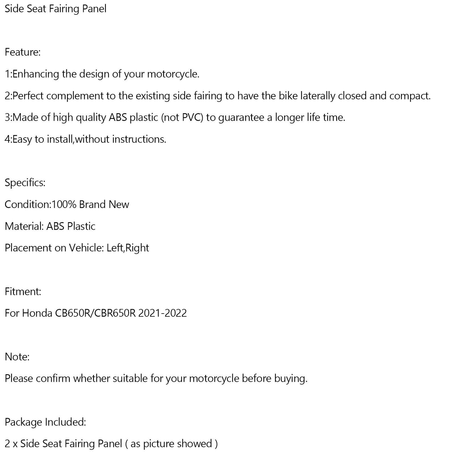 Front Side Seat Fairing Gas Tank Panel For For Honda CB650R CBR650R 2021-2022