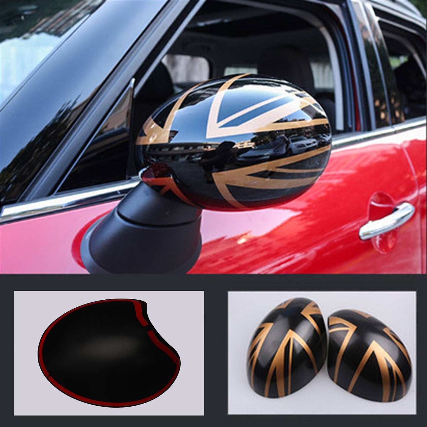MINI Cooper R55 R56 R57 Noir/Or 2 x Coques de rétroviseurs Drapeau britannique Union Jack