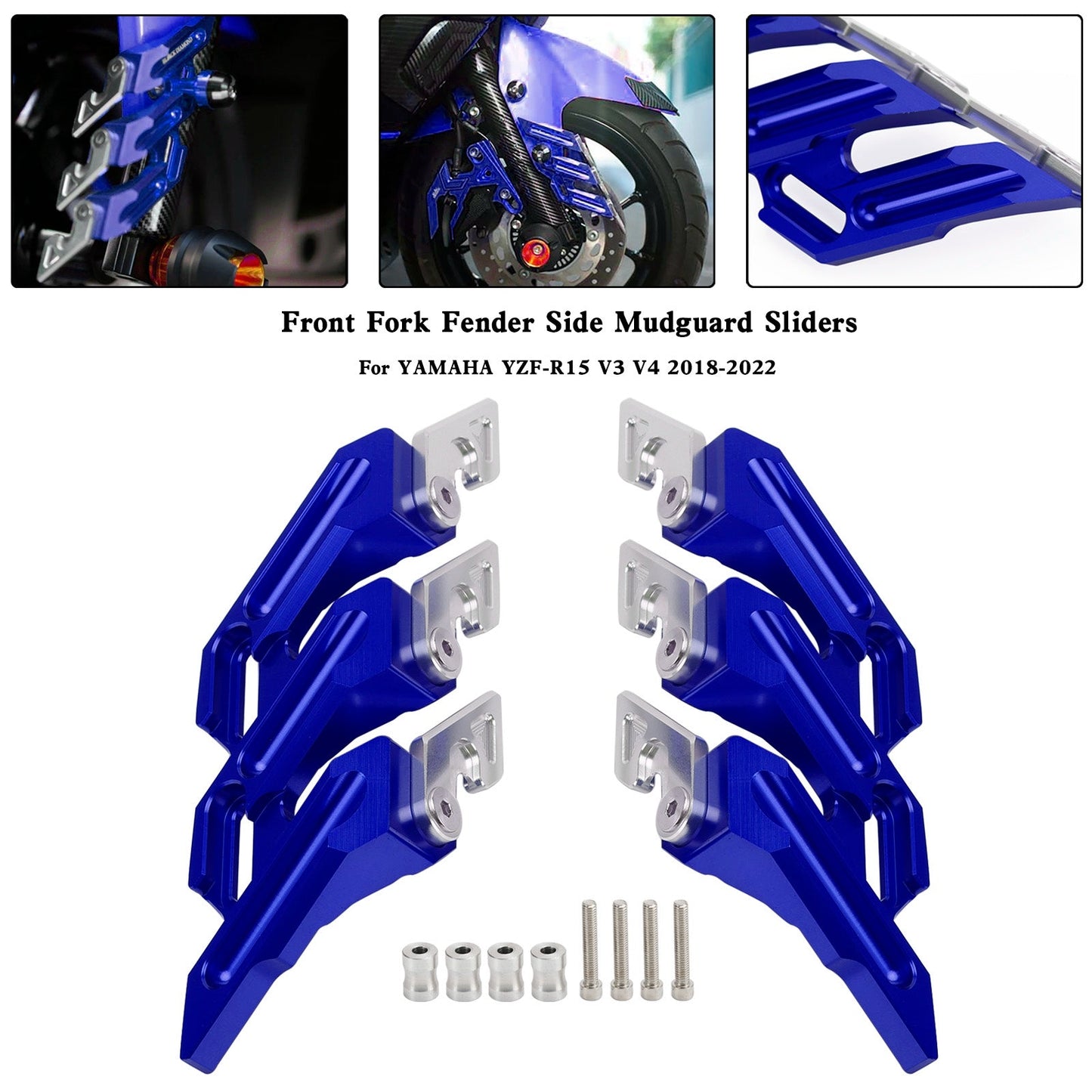 Guardabarros laterales y deslizadores de horquilla delantera CNC para Yamaha YZF-R15 V3 V4 2018-2022