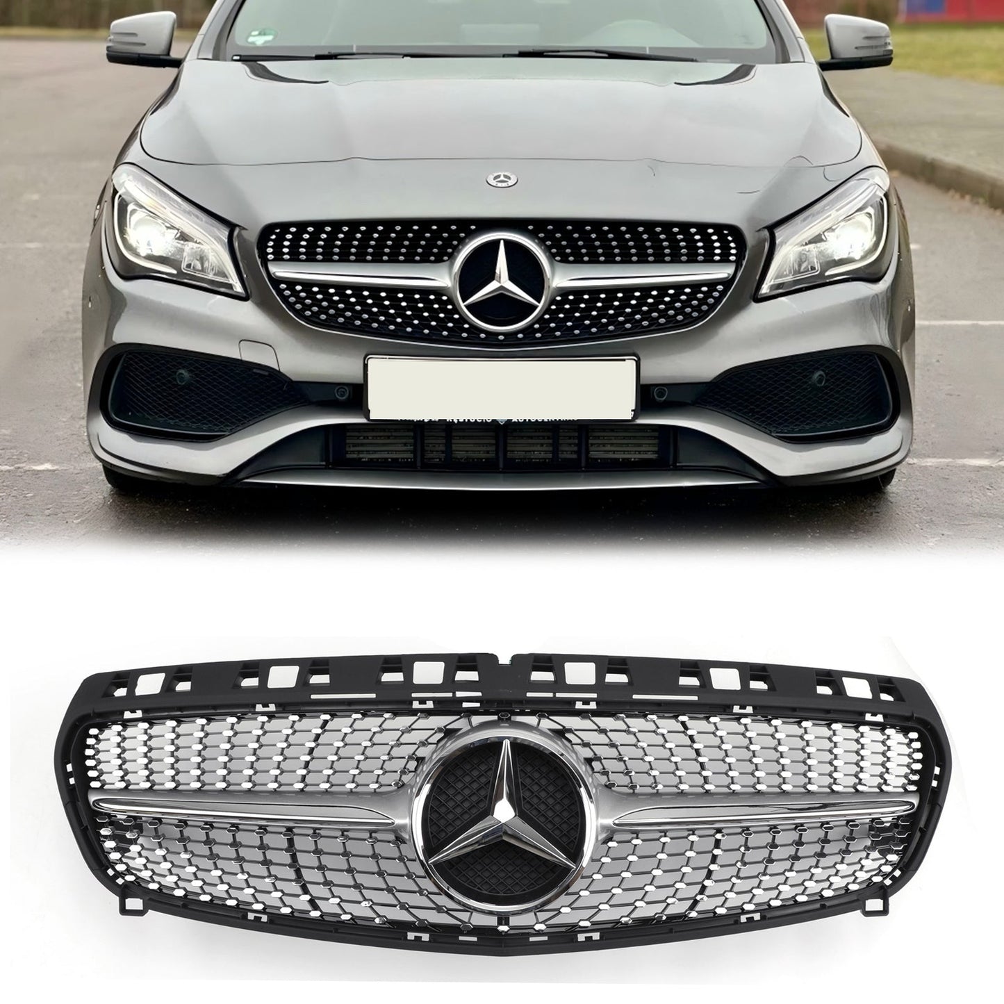2013-2019 Mercedes Benz CLA-Class W117 C117 Chrome Front Grille Diamond Style Bumper Grill W/ Star Emblem