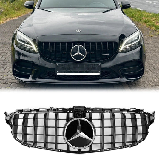 2019 2020 2021 Mercedes Benz C-Class W205 C205 A205 GTR Style Grille Glossy Black Front Bumper Grille W/Camera Hole