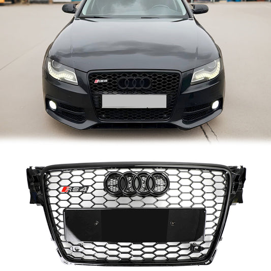 2008-2012 Audi A4/A4 Avant/S4 B8 RS4 Style Honeycomb Sport Mesh Hex Grill Gloss Black Grill Replacement