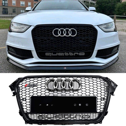 2012 2013 2014 2015 2016 Audi A4 / A4 Sline / S4 B8.5 RS4 Style Gloss Black Grill Honeycome Mesh Sport Hex Front Grille W/ Emblem