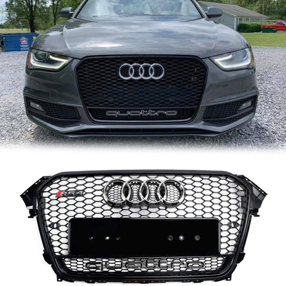 2012-2016 Audi A4 / A4 Sline / S4 B8.5 Front Black Honeycomb RS Style Grille With Silver Ring Emblem