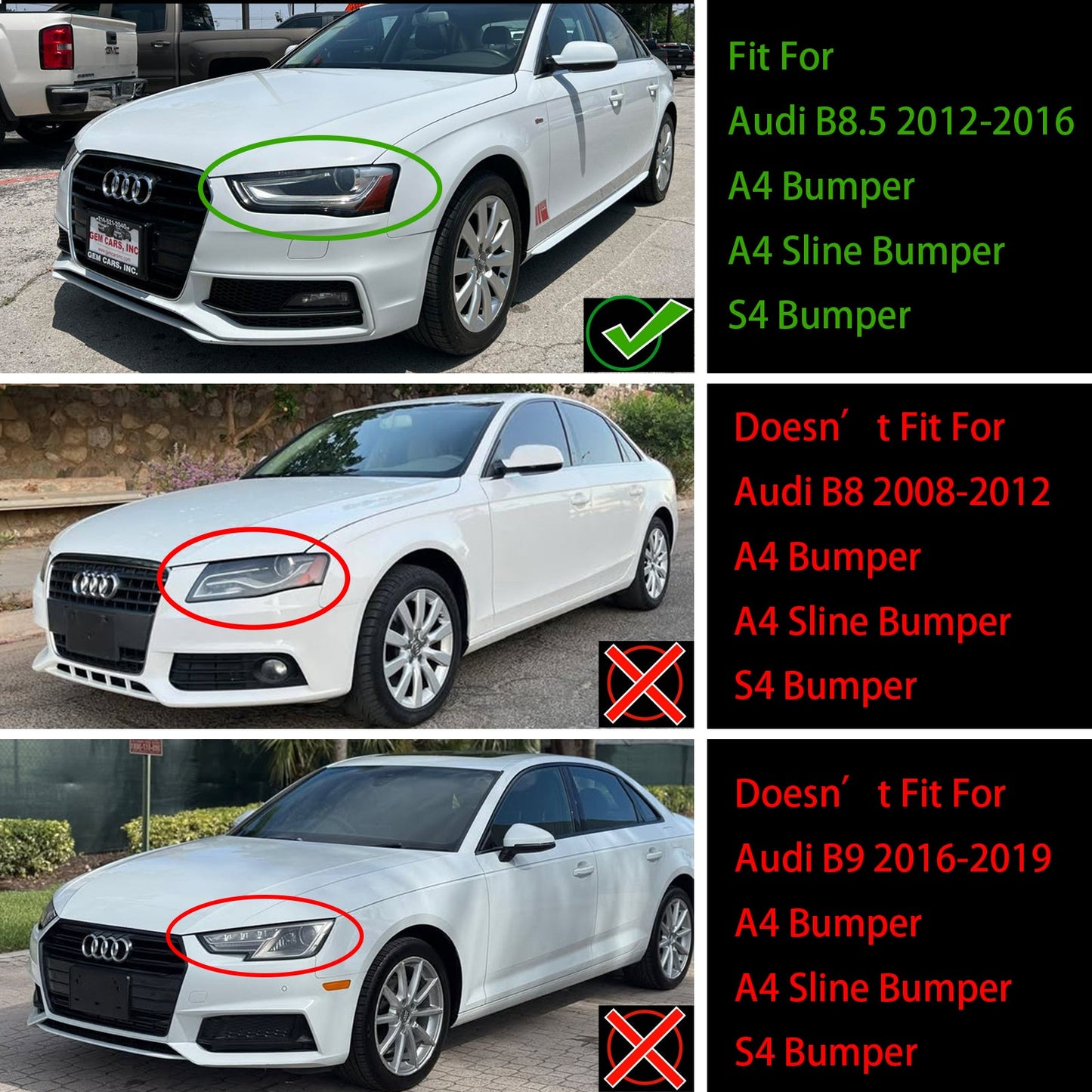 2012-2016 Audi A4 / A4 Sline / S4 B8.5 Front Black Honeycomb RS Style Grille With Silver Ring Emblem