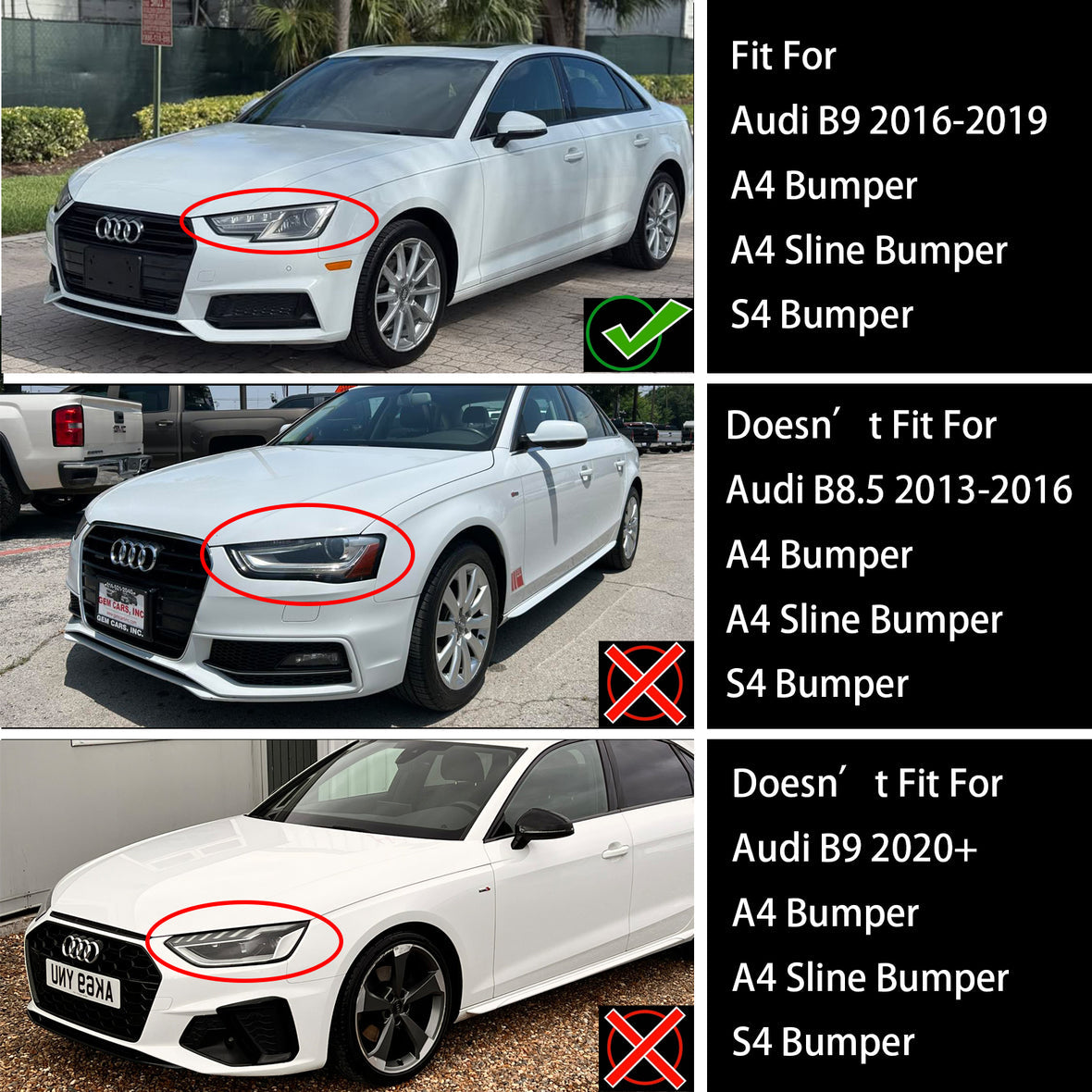 2016-2019 Audi A4/A4 S-Line/S4 B9 To RS4 Style Honeycomb Mesh Grill Front Bumper Gloss Black Grille