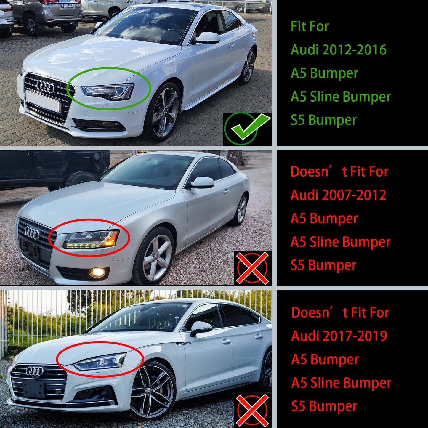 2012 2013 2014 2015 2016 Audi A5 / A5 Sline / S5 B8.5 Honeycomb Hex RS5 Style Grille Glossy Black Front Grille W/ Emblem