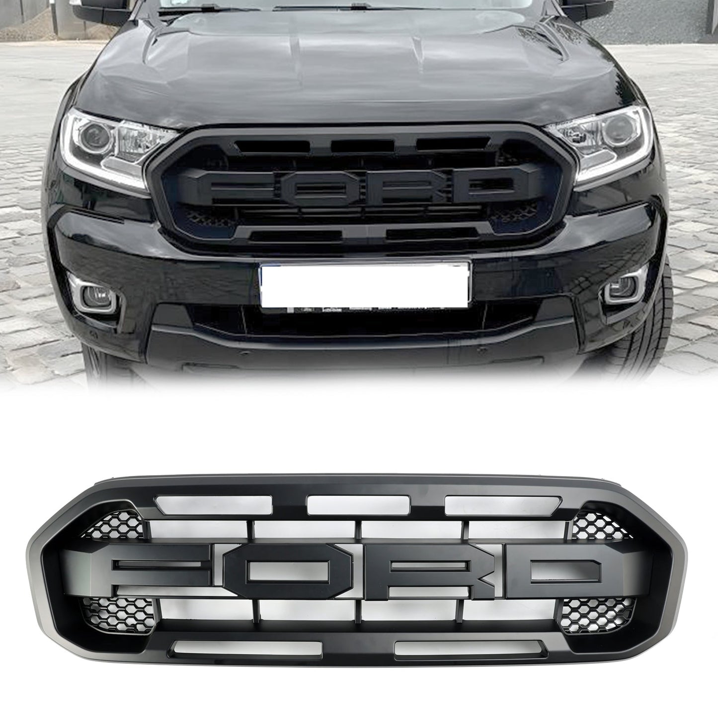 2019-2023 Raptor Style Grill Ford Ranger Matte Black Front Bumper Replacement Grille + Letter