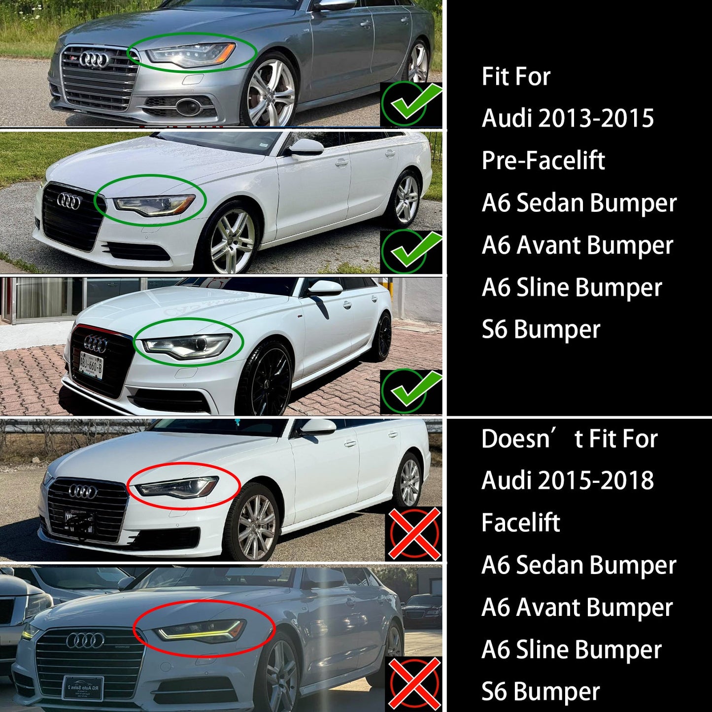 2012-2015 Audi A6 / A6 Sline / S6 C7 RS6 Style Honeycomb Grille Front Bumper Black Grill With Ring Emblem