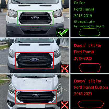 Ford Transit 150 250 350 350H 2015-2019 Front Raptor Grille Black Front Bumper Honeycomb Grill With LED