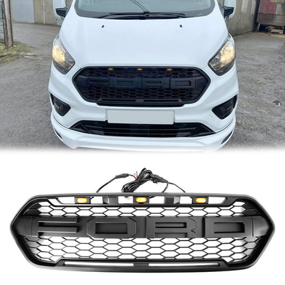 2018-2023 Ford Transit Custom Raptor Front Grill Black Front Bumper Replacement Grille With Led Light