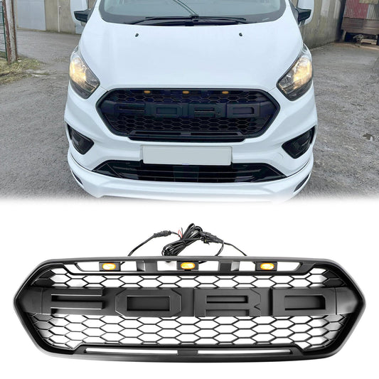 2018-2023 Ford Transit Custom Raptor Front Grill Black Front Bumper Replacement Grille With Led Light