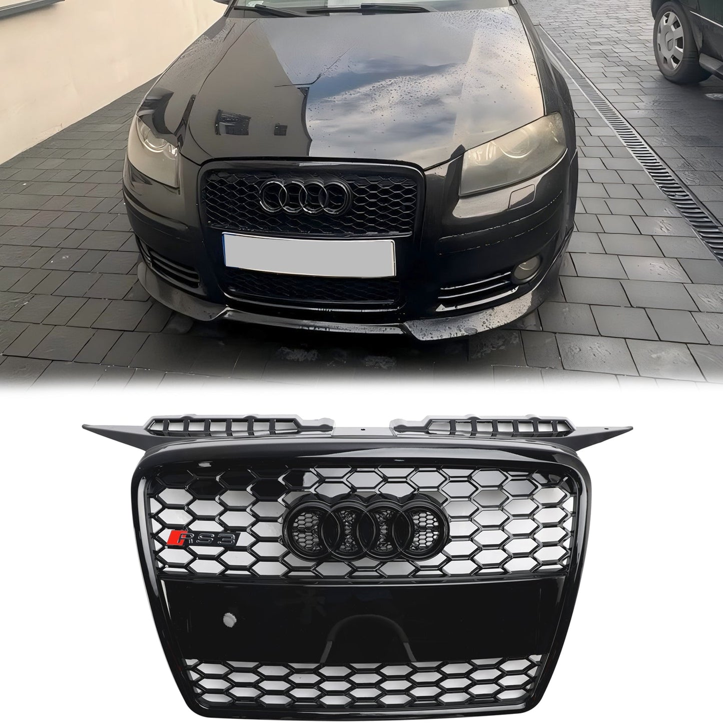 2004-2008 Audi A3 8P Pre-Facelift RS3 Style Front Bumper Grill Black Honeycomb Grille