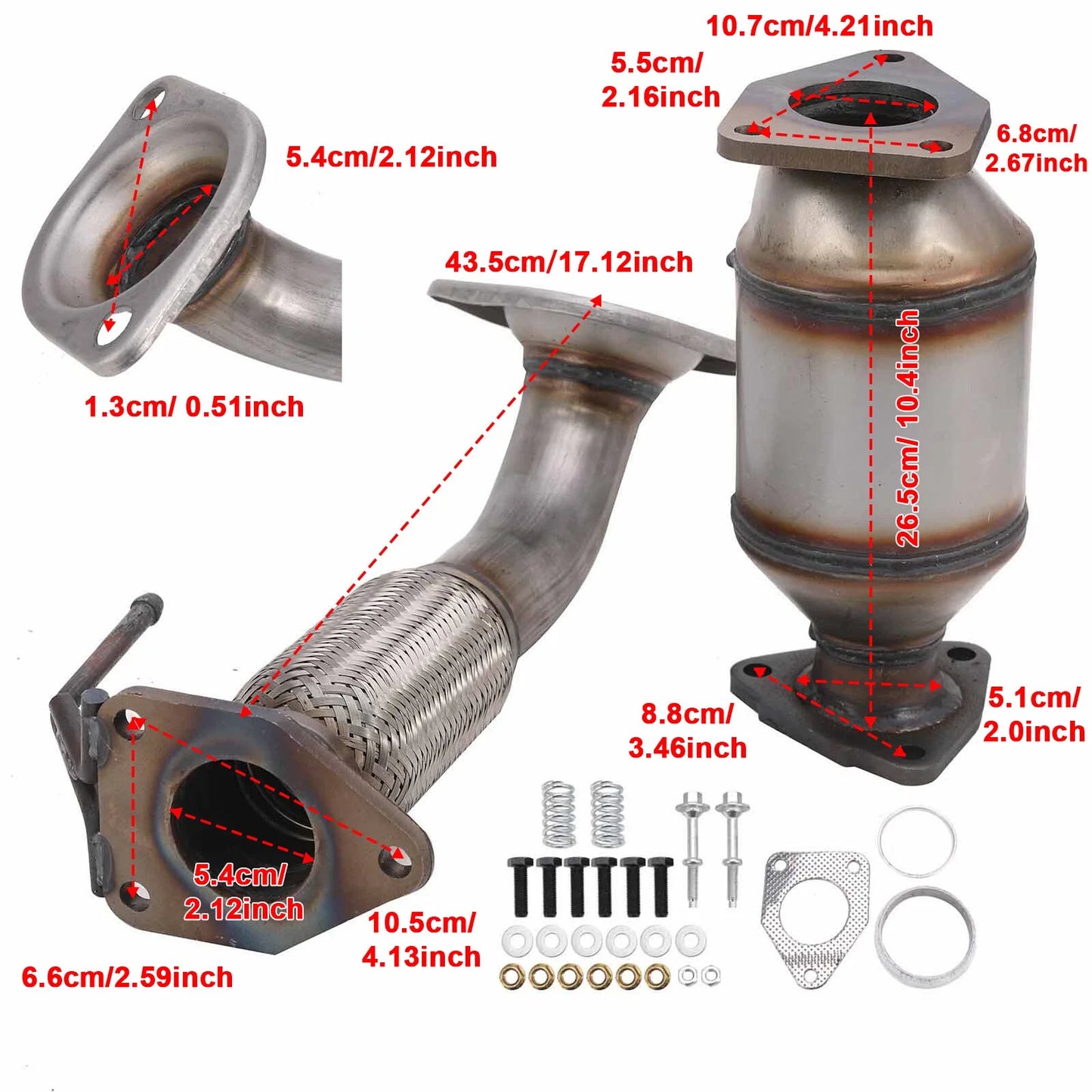2008-2012 Honda Accord 2.4L 2PCS Flex Pipe+Rear Manifold Catalytic Converter 642118 6H28175