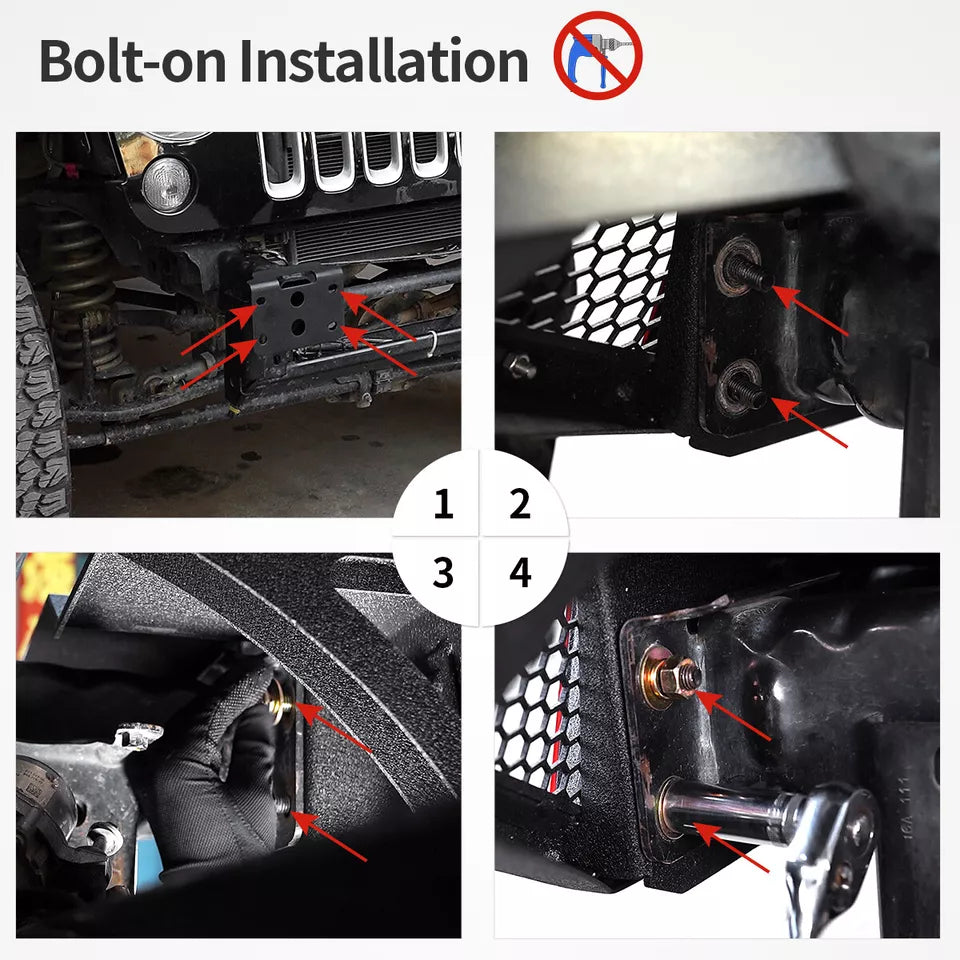 Parachoques delantero con placa de cabrestante para Jeep Wrangler JK Unlimited 2007-2018