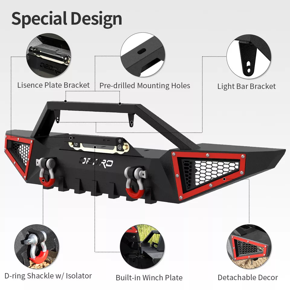 Parachoques delantero con placa de cabrestante para Jeep Wrangler JK Unlimited 2007-2018