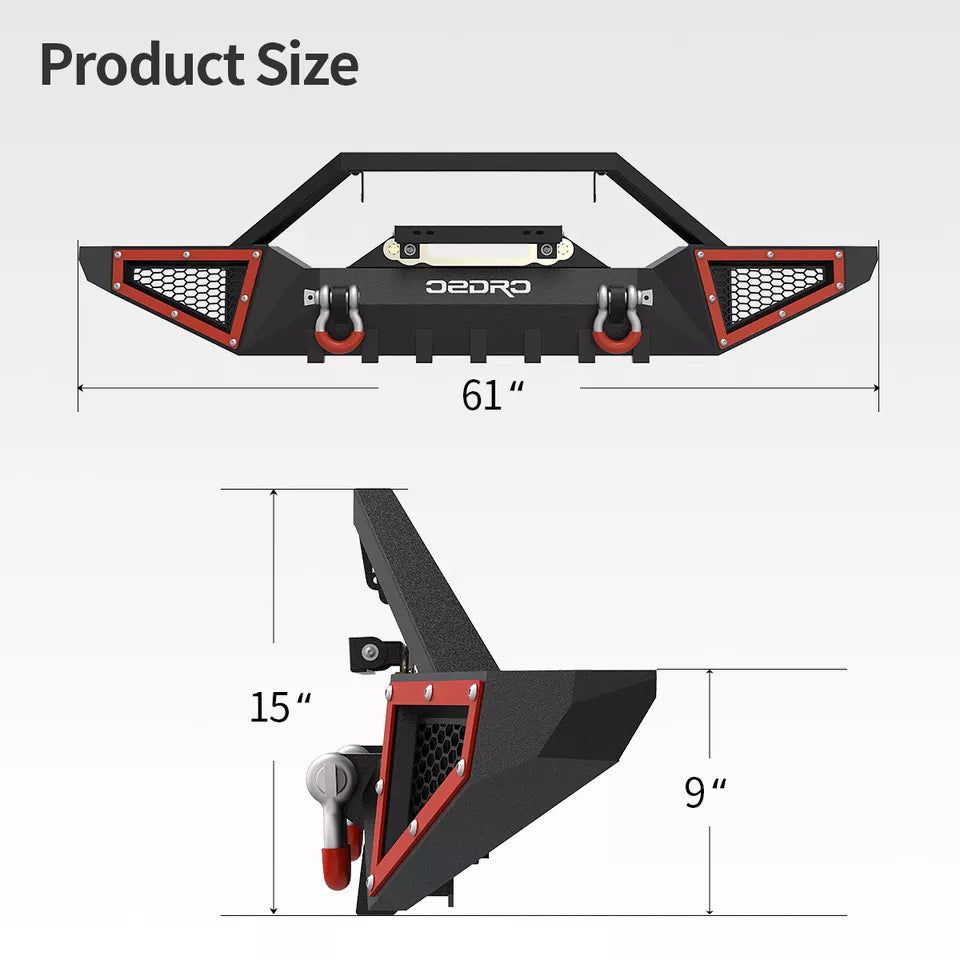 Parachoques delantero con placa de cabrestante para Jeep Wrangler JK Unlimited 2007-2018