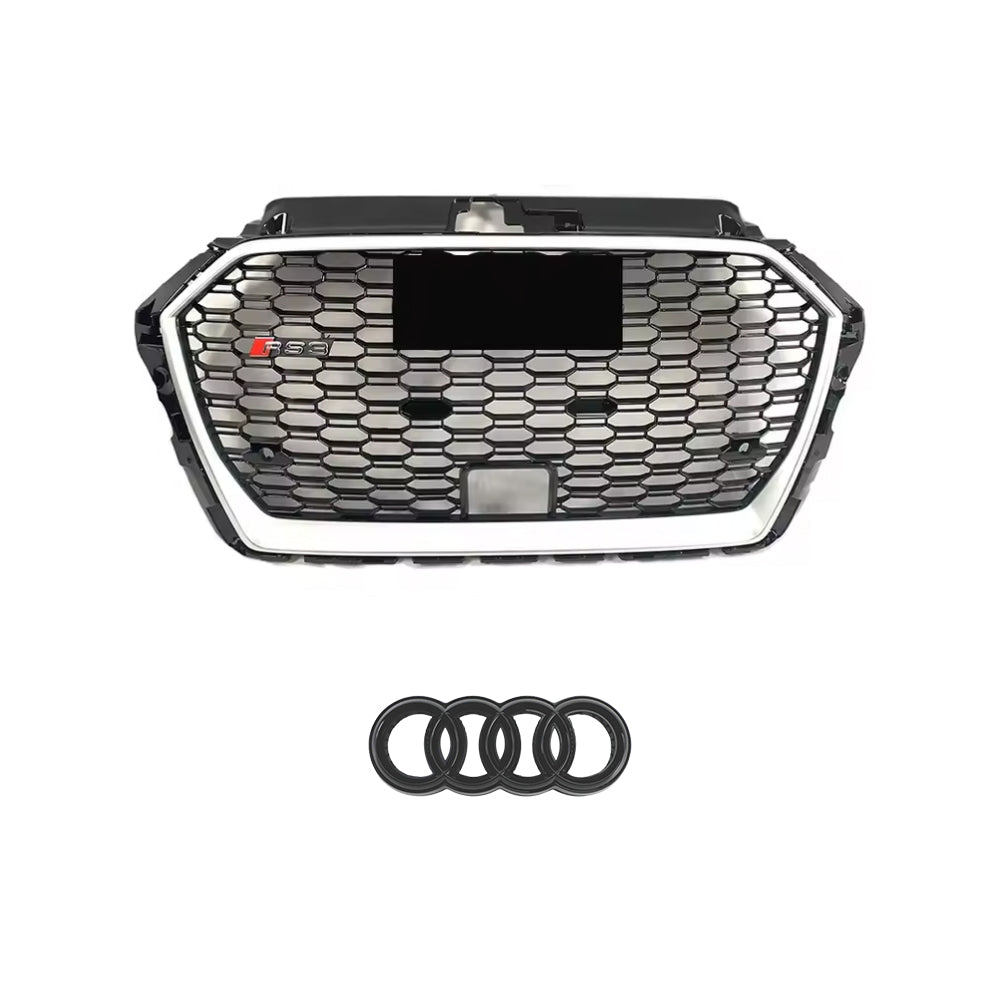 2017-2019 Audi A3 8VPA To RS3 Style High Quality Honeycomb Chrome Grille With ACC