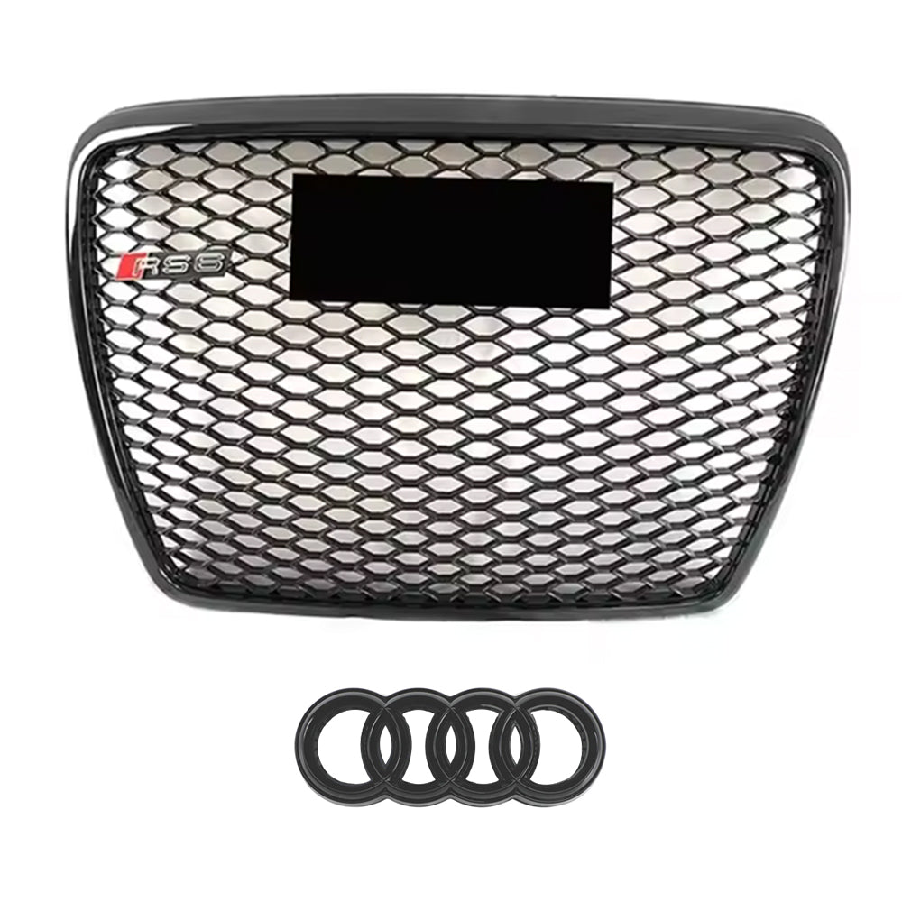 Parrilla superior de alta calidad estilo RS para Audi 2005-2011 A6 S6 C6 a RS6 con molduras en negro, cromo y plata.