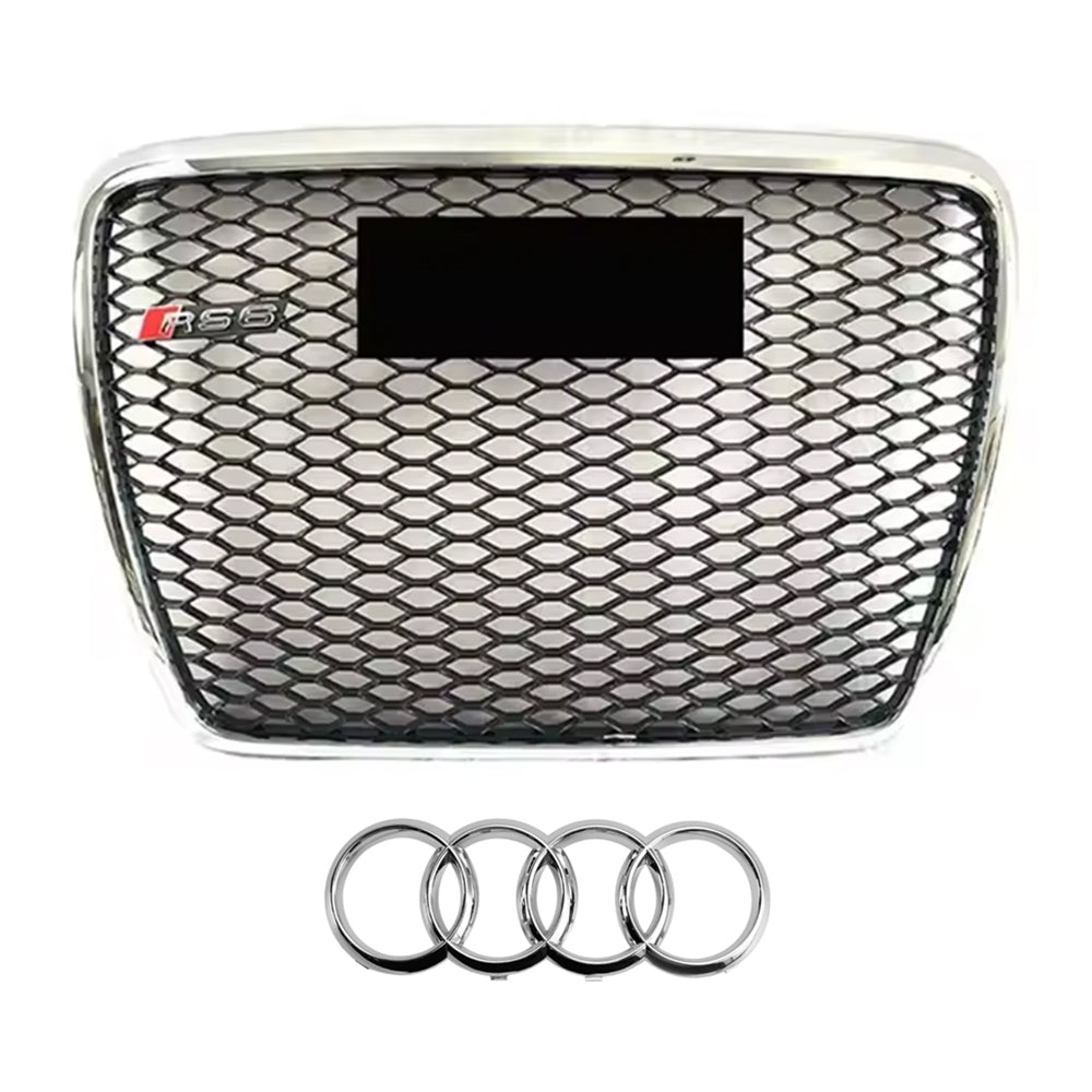 Parrilla superior de alta calidad estilo RS para Audi 2005-2011 A6 S6 C6 a RS6 con molduras en negro, cromo y plata.