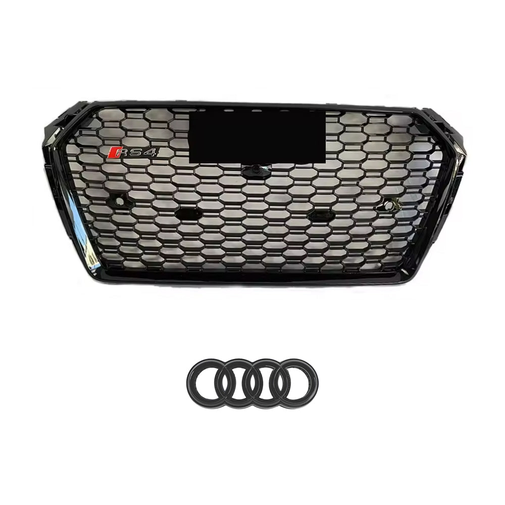 2016-2019 Audi A4 S4 B9 To S4/RS4 Style Front Glossy Blac Bumper Grill High Quality Honeycomb Upper Grille