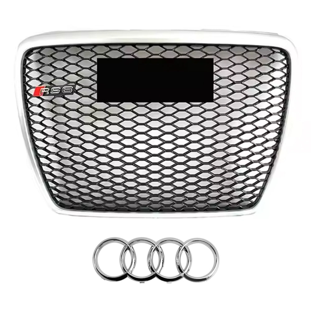 Parrilla superior de alta calidad estilo RS para Audi 2005-2011 A6 S6 C6 a RS6 con molduras en negro, cromo y plata.